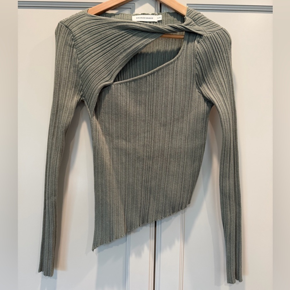 Asymmetric Ribbed Long Sleeve Top